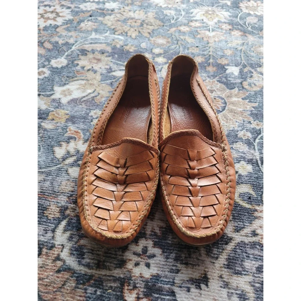Bragano Cole Haan Woven Leather Loafers Mens 10 M Tan Huarache Driving Shoes